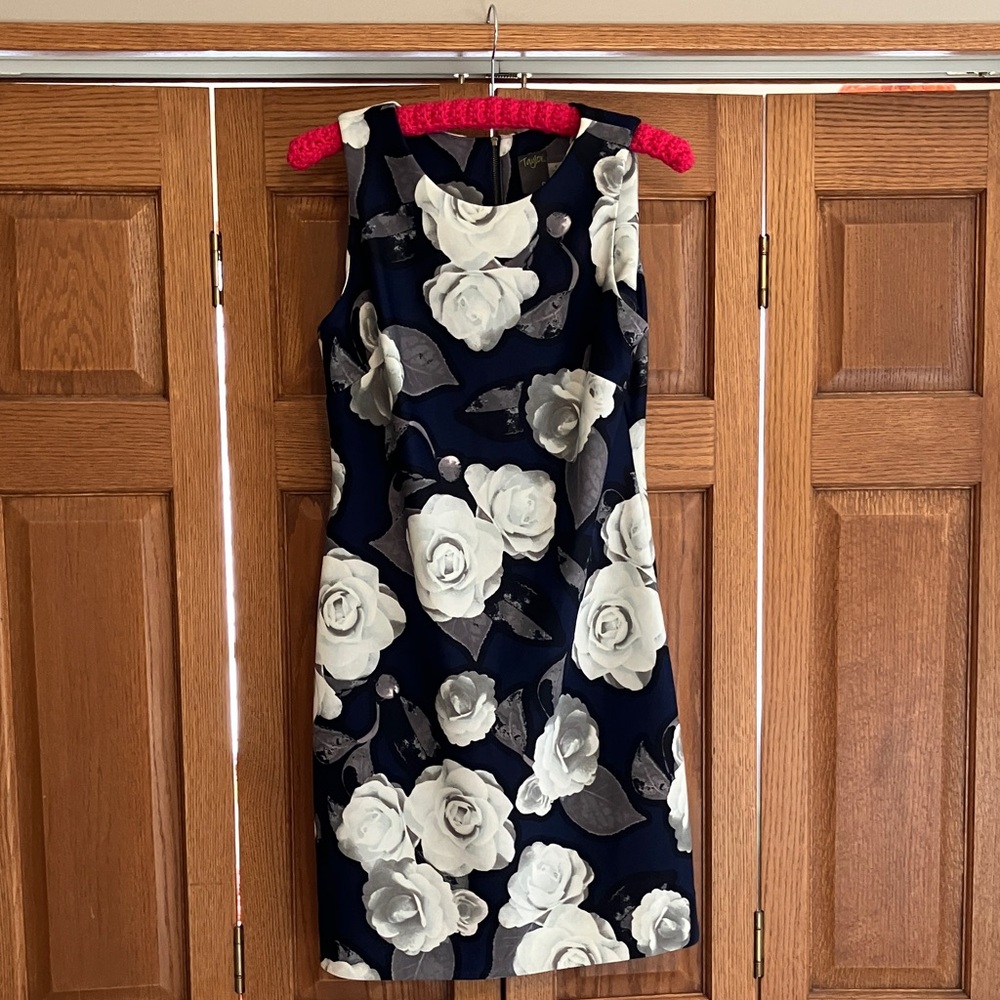 Taylor Navy and Cream Floral Midi Dress